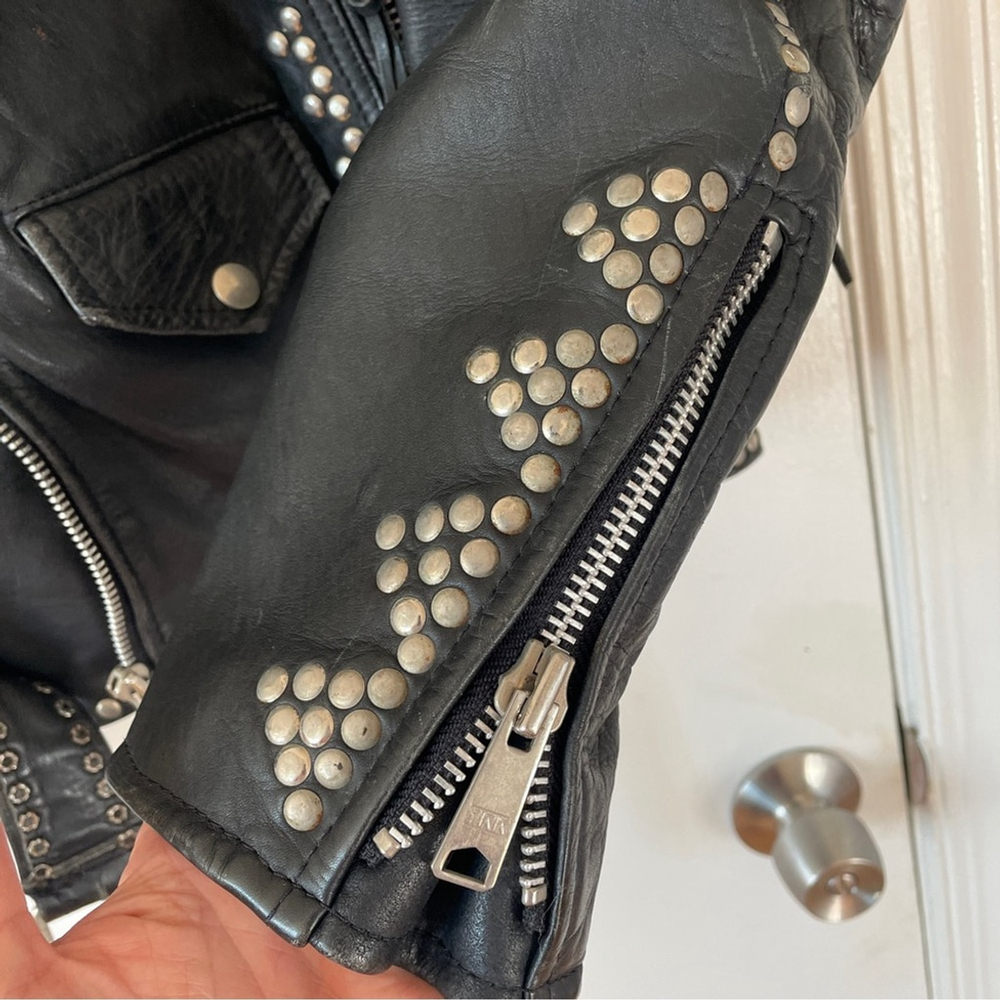 Vintage Nice London Studded black leather motorcycle jacket moto coat M - Picture 15 of 15